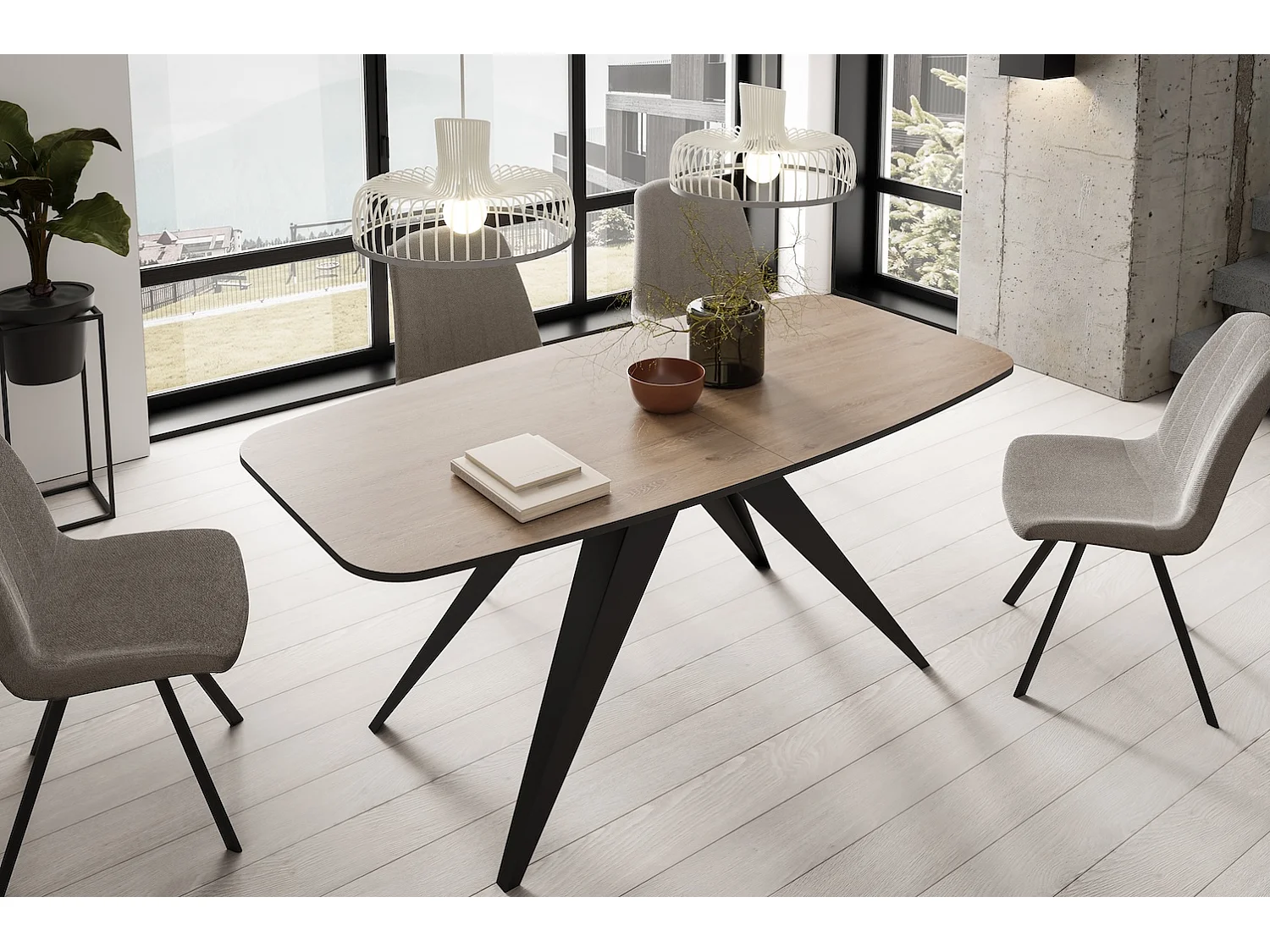 ESSTISCH Ferro Davos Eiche Trüffelbraun / Schwarz 160/200 / 80 / 76cm