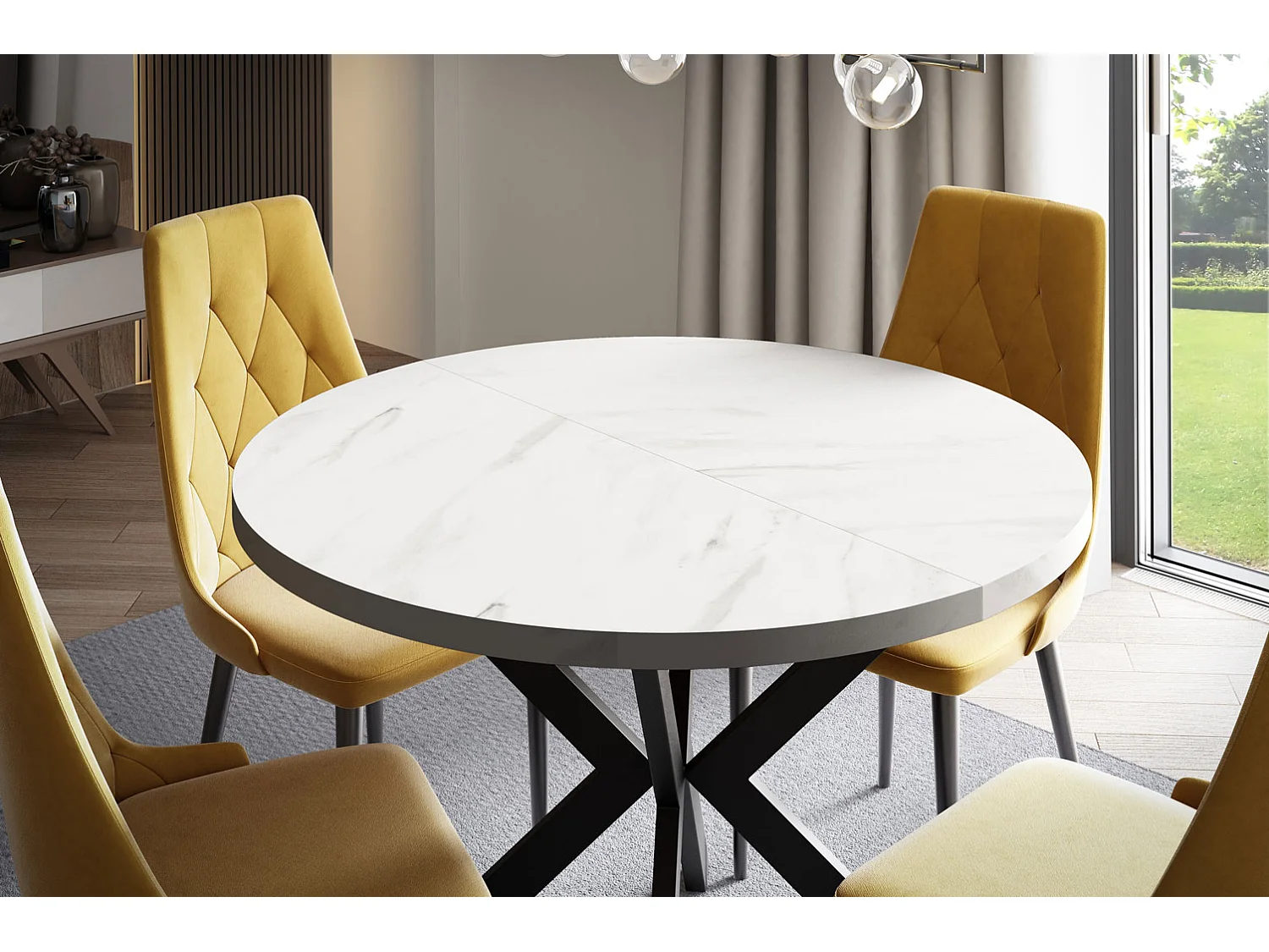 ESSTISCH Edder Bianco Marmor / Schwarz 90/166 / 90 / 76cm