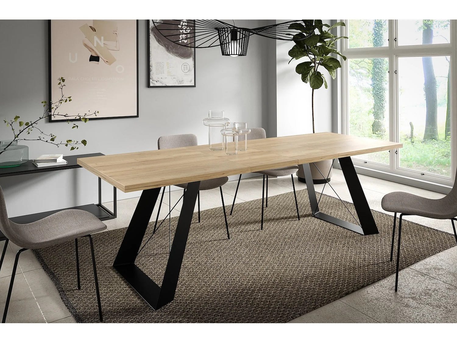 ESSZIMMERTISCH Corso Halifax Eiche Natur / Schwarz 160/260 / 90 / 76cm