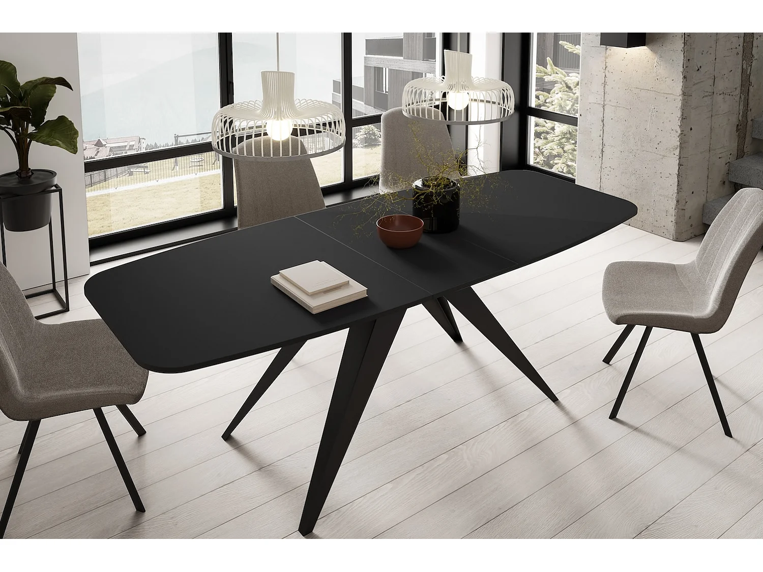 ESSTISCH Ferro Schwarz Molet / Schwarz 160/200 / 80 / 76cm