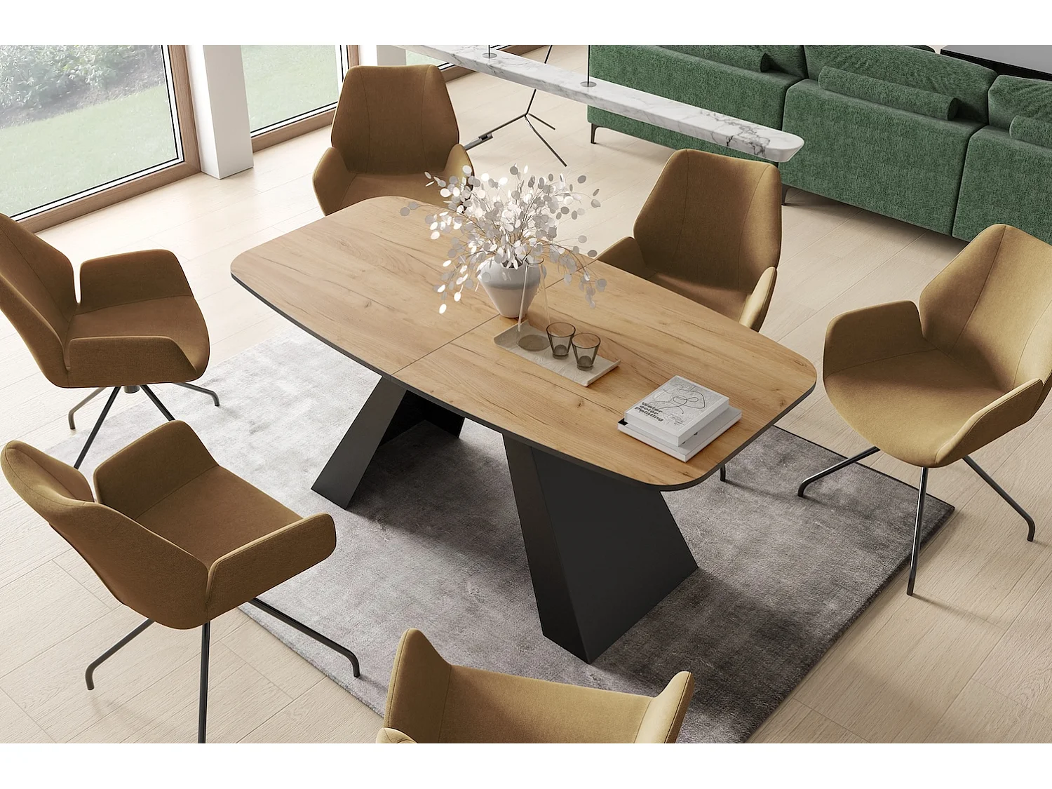 ESSTISCH Myron Gold Craft Eiche / Schwarz 180/220 / 90 / 76cm