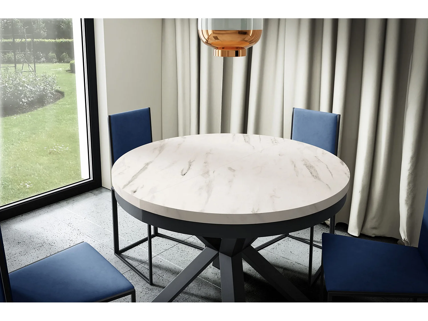 ESSTISCH Narvic 100 Bianco Marmor / Schwarz 100/176 / 100 / 76cm