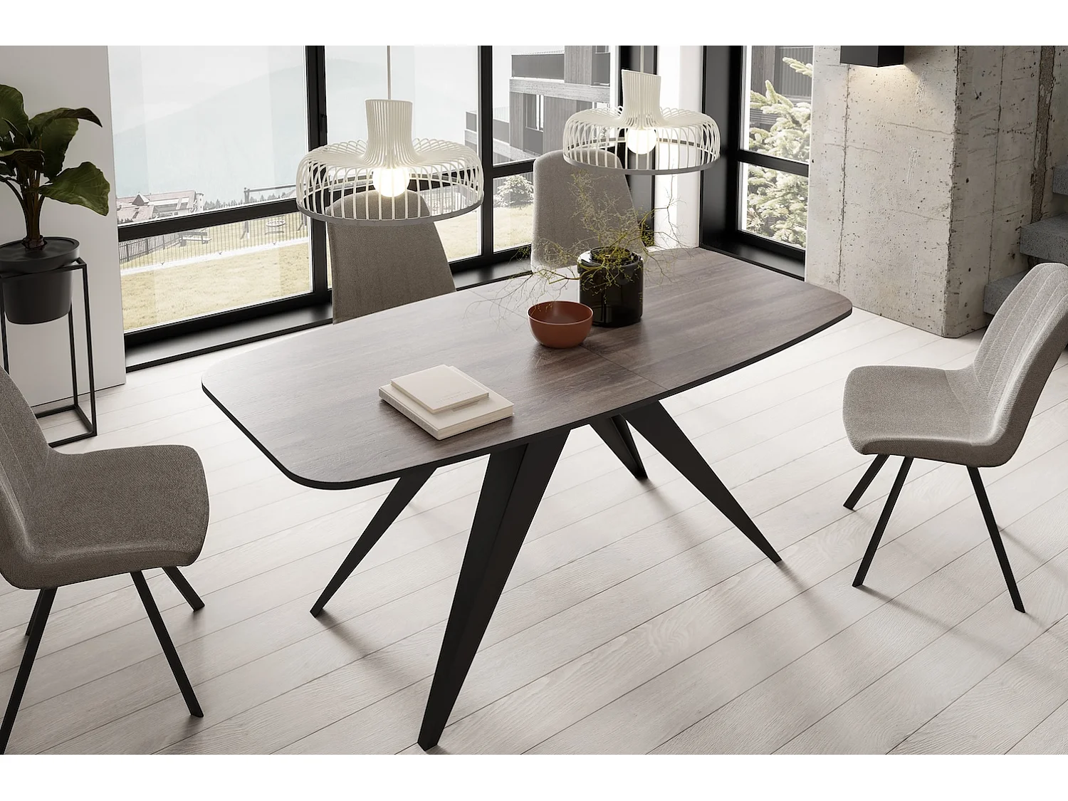 ESSTISCH Ferro Sherman Eiche Anthrazit / Schwarz 160/200 / 80 / 76cm