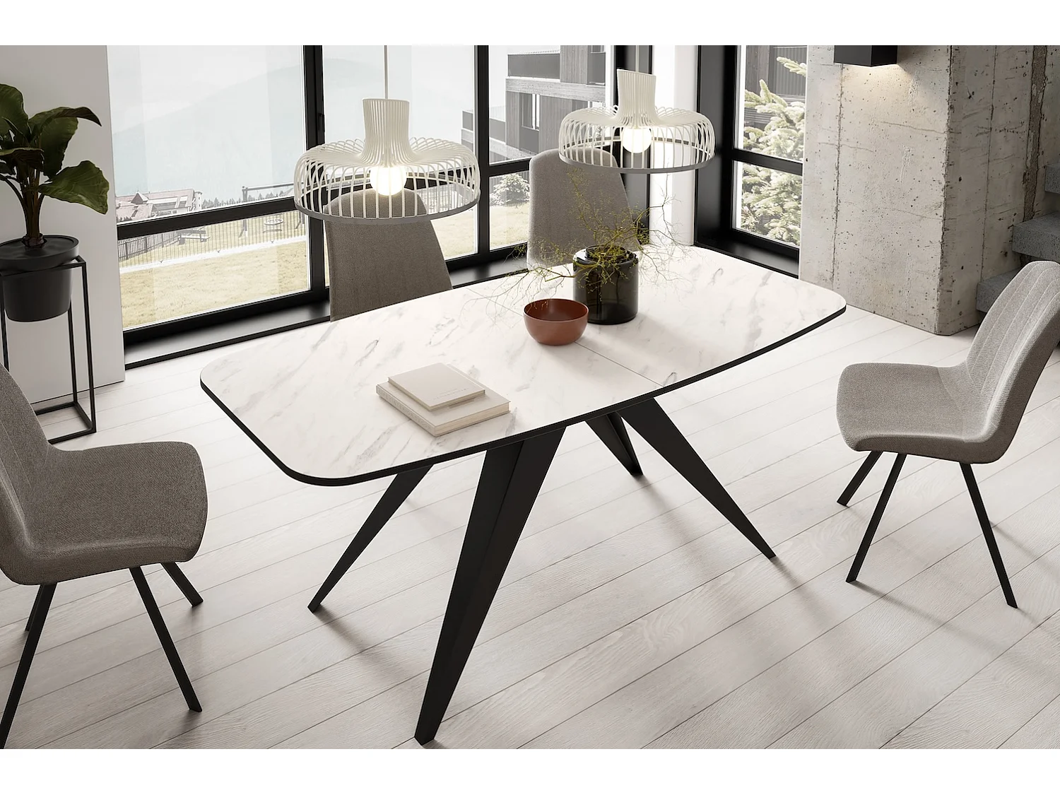 ESSTISCH Ferro Bianco Marmor / Schwarz 160/200 / 80 / 76cm