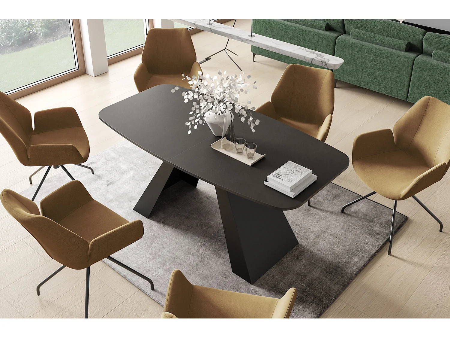 ESSTISCH Myron Smooth Concrete Brown / Schwarz 180/220 / 90 / 76cm