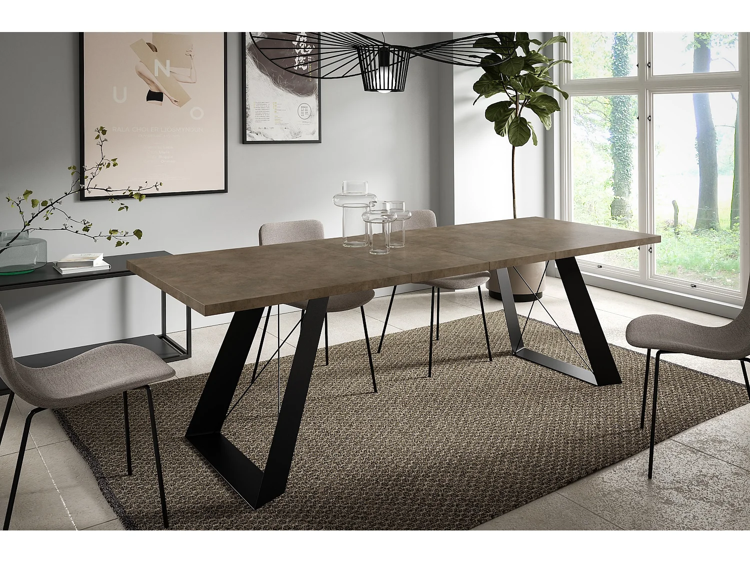 ESSZIMMERTISCH Corso Chicago Concrete Dunkelgrau / Schwarz 160/260 / 90 / 76cm