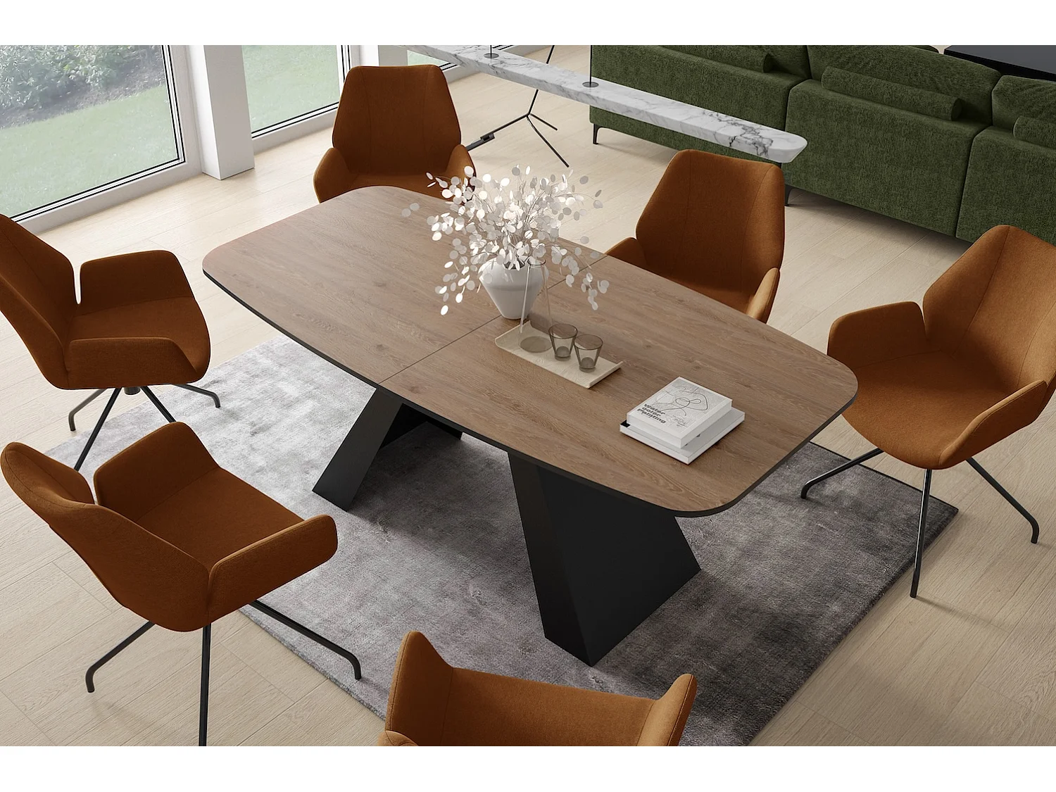 ESSTISCH Myron Davos Eiche Trüffelbraun / Schwarz 160/200 / 80 / 76cm