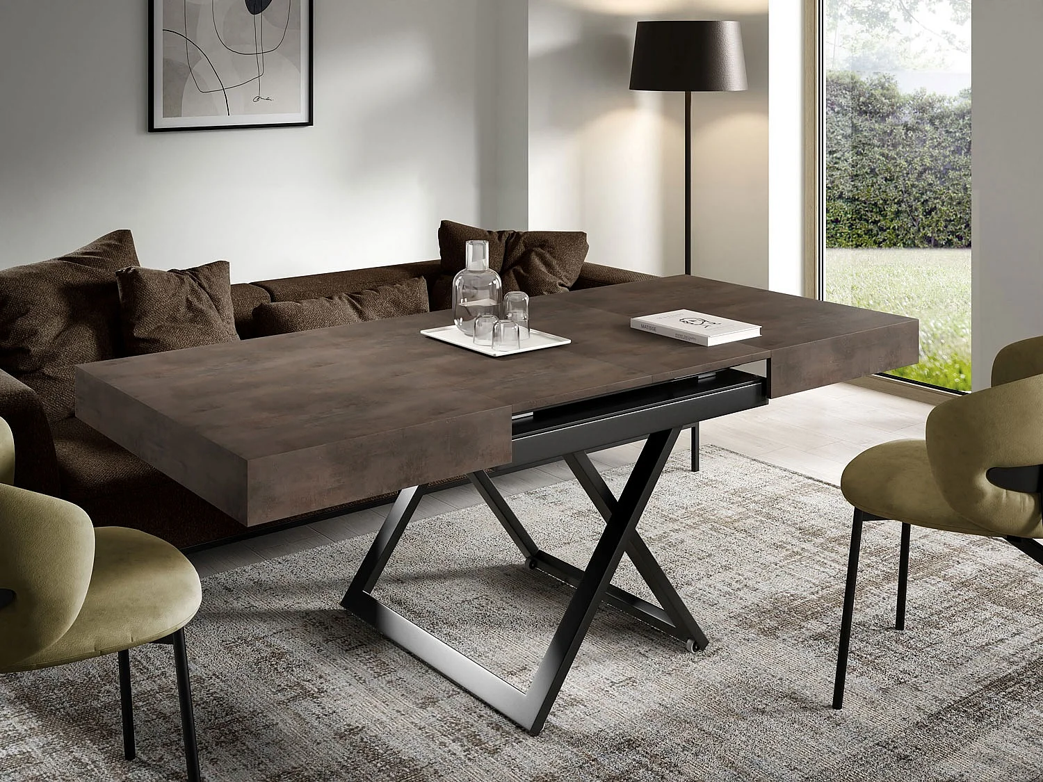 COUCH-/ESSTISCH Sanna U Chicago Concrete dunkelgrau 120 - 200 / 80 / 27 - 80cm