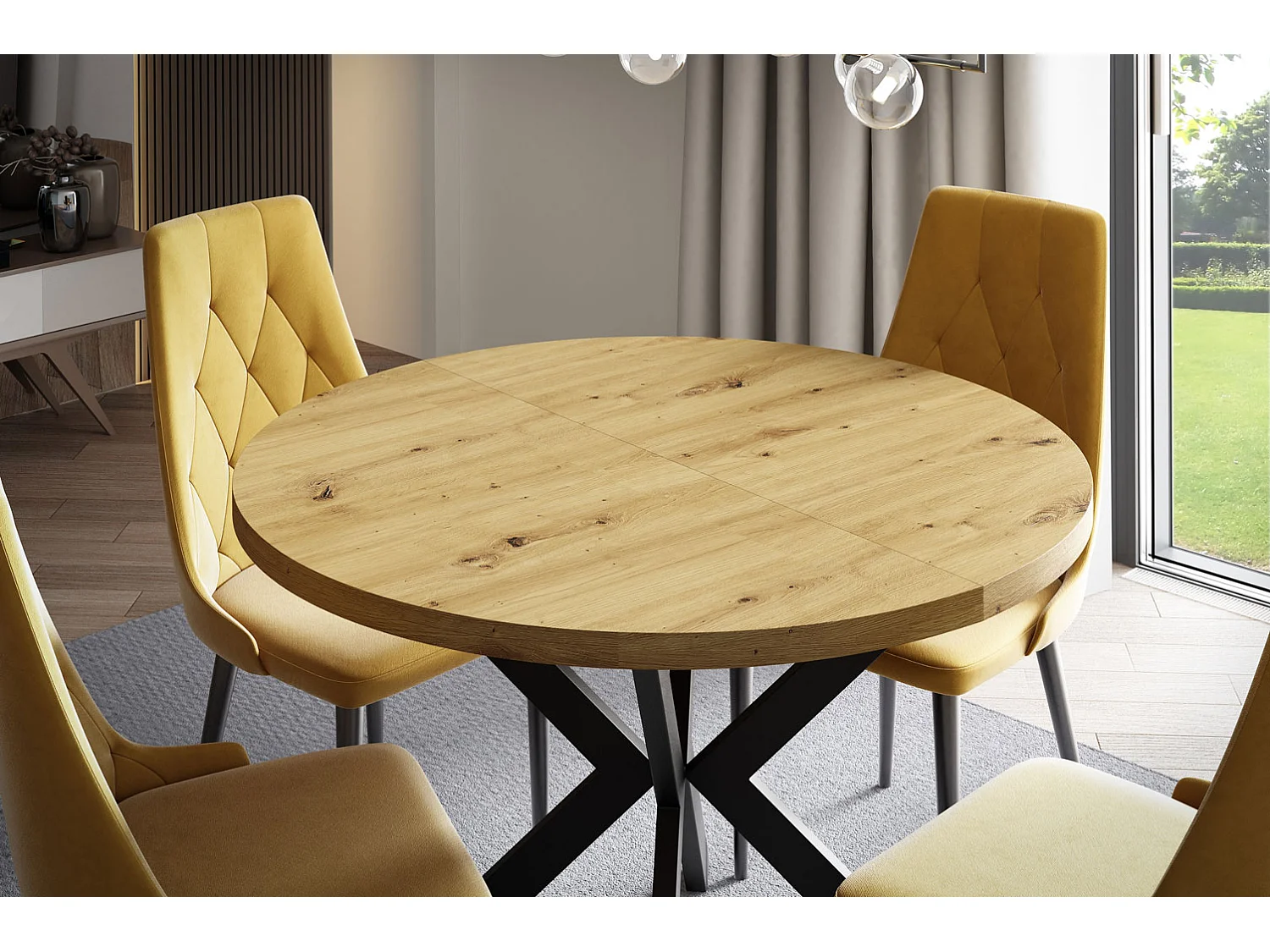 ESSTISCH Edder Eiche Artisan / Schwarz 90/166 / 90 / 76cm