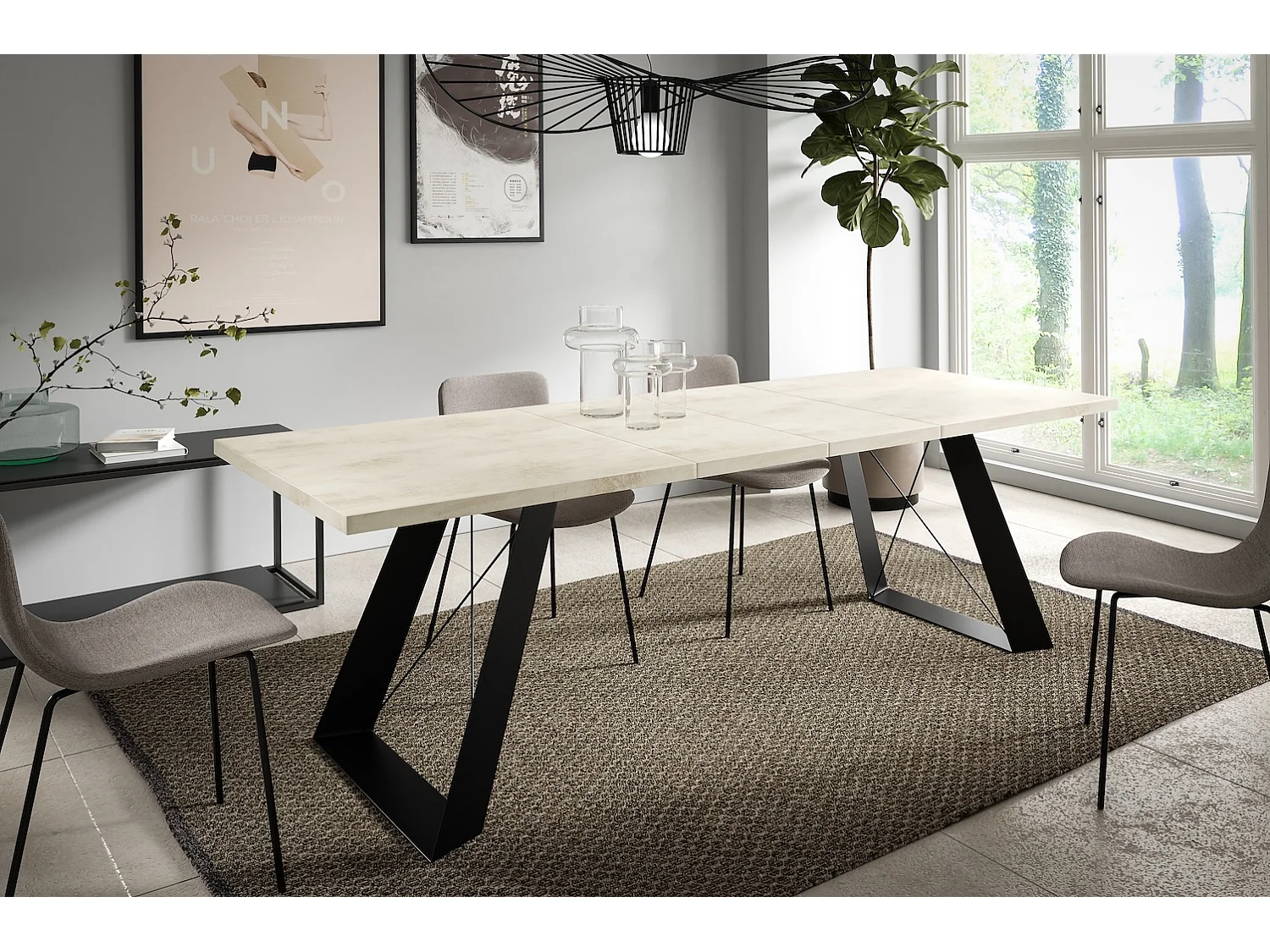 ESSZIMMERTISCH Corso Chromix Weiß / Schwarz 160/260 / 90 / 76cm