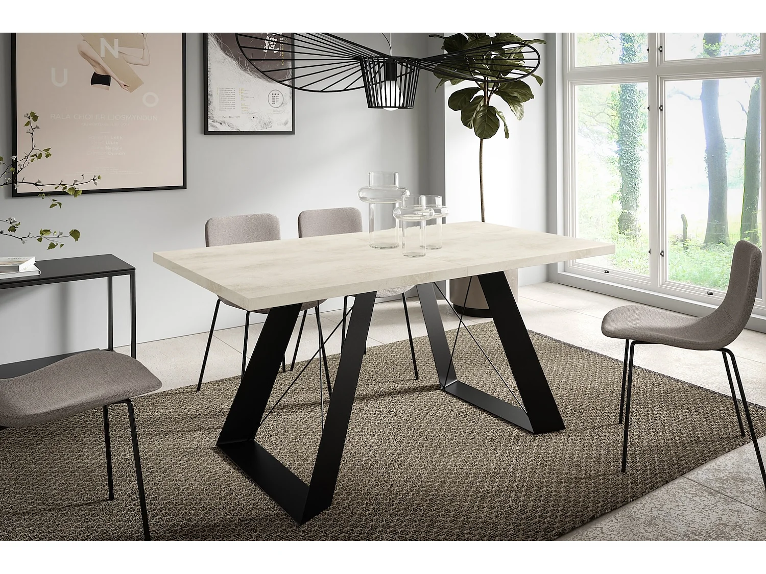 ESSZIMMERTISCH Corso Chromix Weiß / Schwarz 160/260 / 90 / 76cm