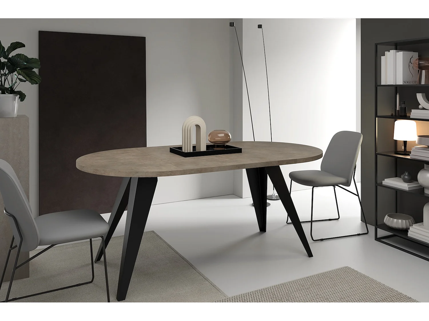 ESSTISCH Alba Chicago Concrete Dunkelgrau / Schwarz 120/196 / 120 / 76cm