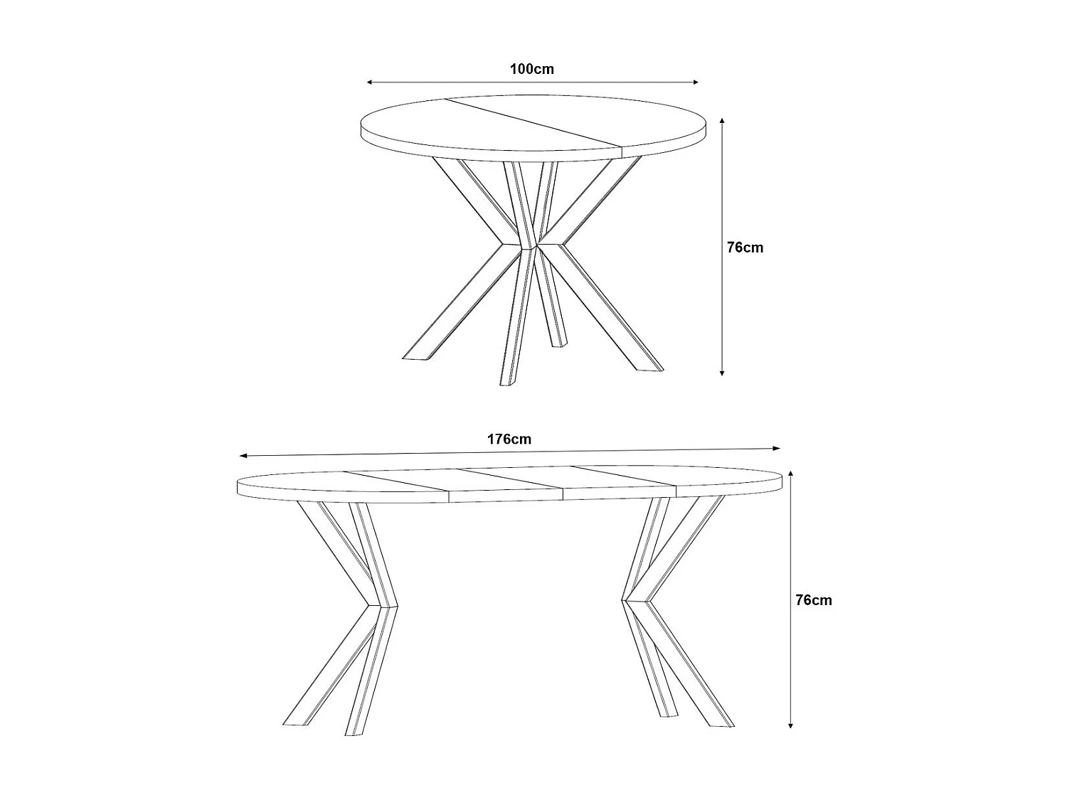 ESSTISCH Edder Icy Weiß / Schwarz 100/176 / 100 / 76cm