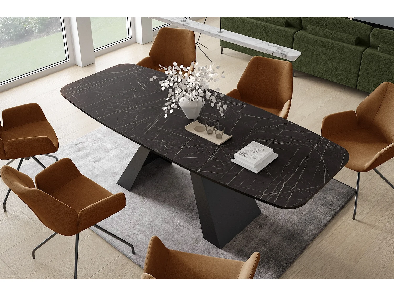 ESSTISCH Myron Pietra Grigia Schwarz / Schwarz 160/200 / 80 / 76cm