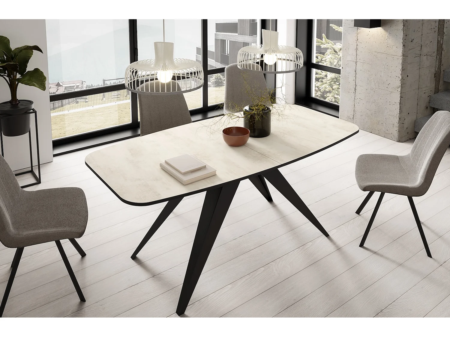 ESSTISCH Ferro Chromix Weiß / Schwarz 180/220 / 90 / 76cm