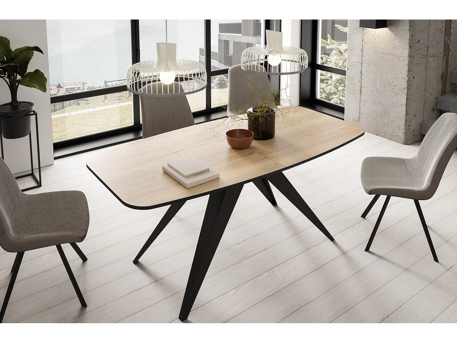 ESSTISCH Ferro Halifax Eiche Natur / Schwarz 160/200 / 80 / 76cm