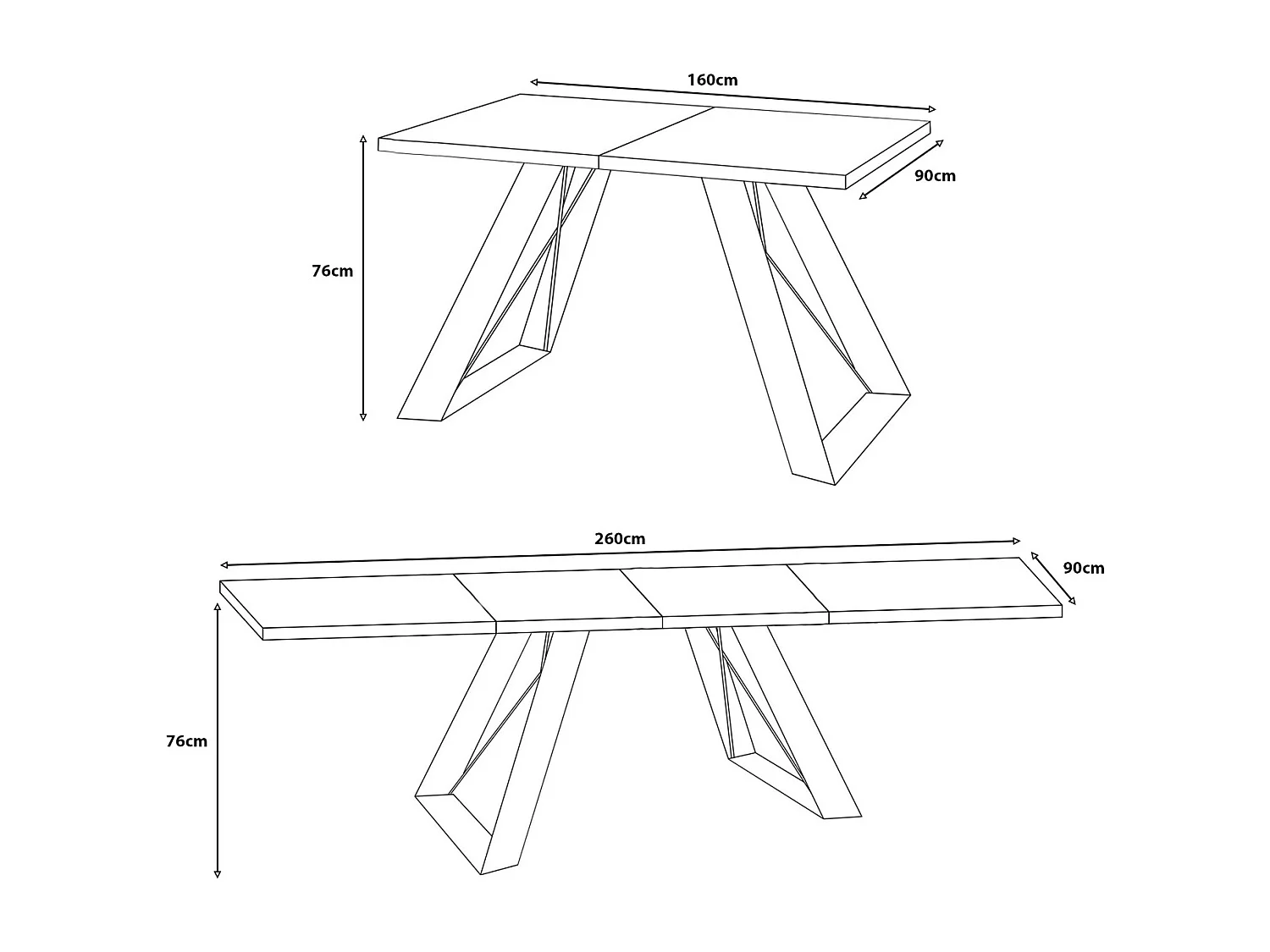 ESSZIMMERTISCH Corso Sonoma Eiche / Schwarz 160/260 / 90 / 76cm