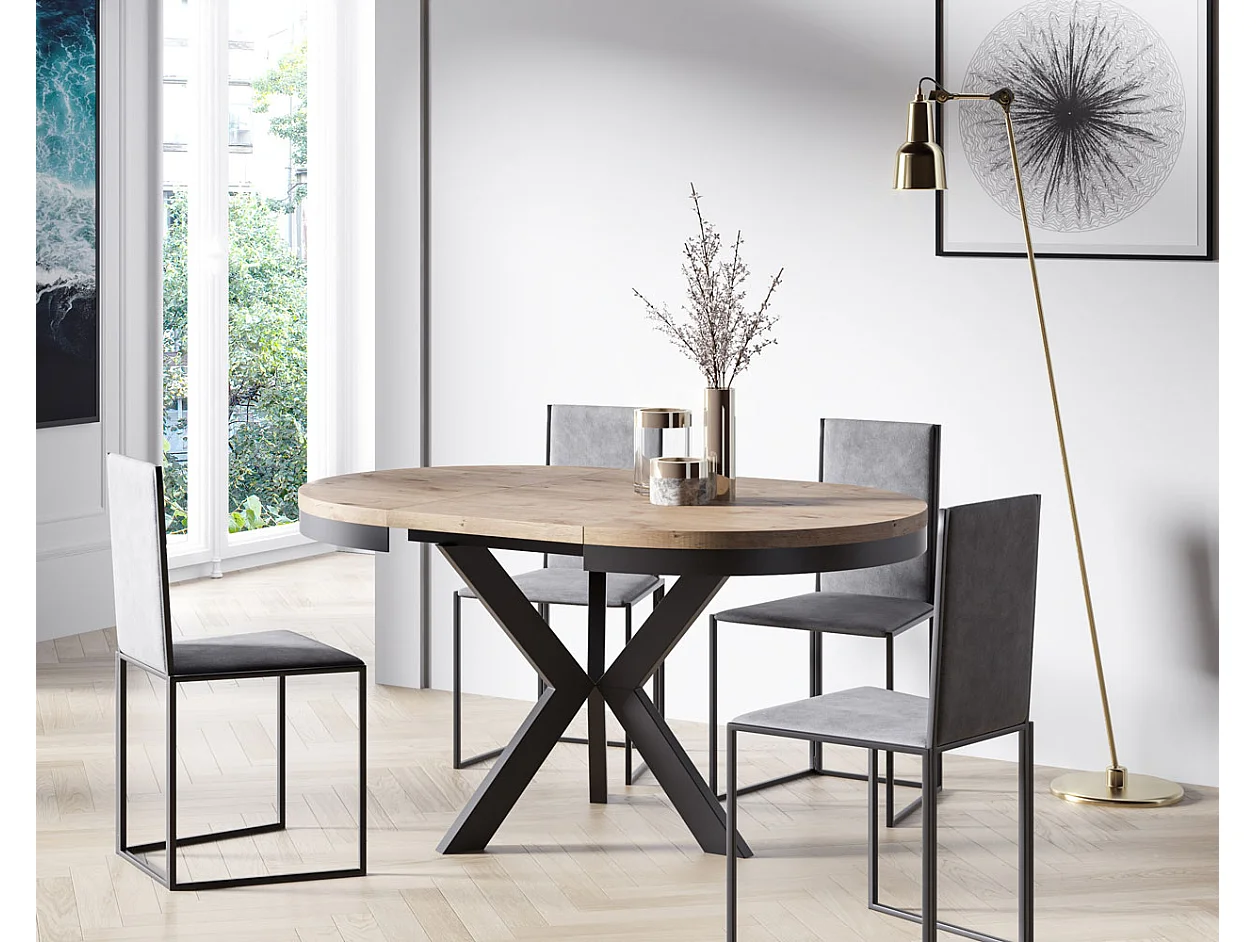 AUSZIEHBARER ESSTISCH Edder Eiche Lancelot / Schwarz 100/138 / 100 / 76cm