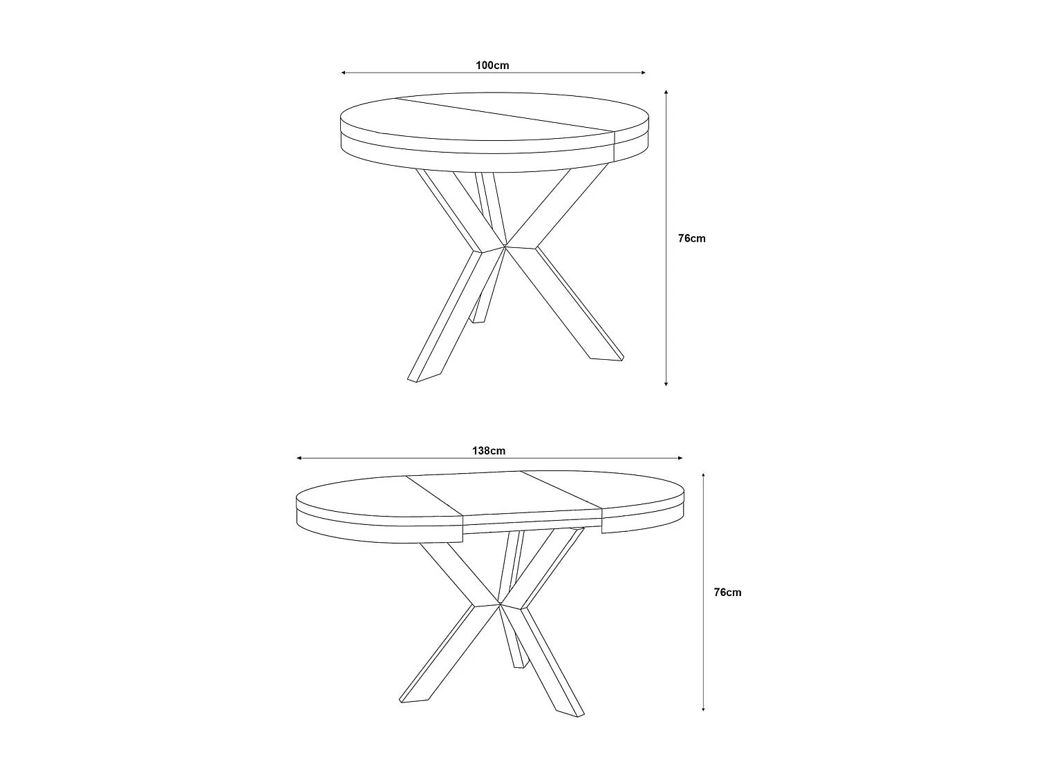AUSZIEHBARER ESSTISCH Edder Eiche Lancelot / Schwarz 100/138 / 100 / 76cm