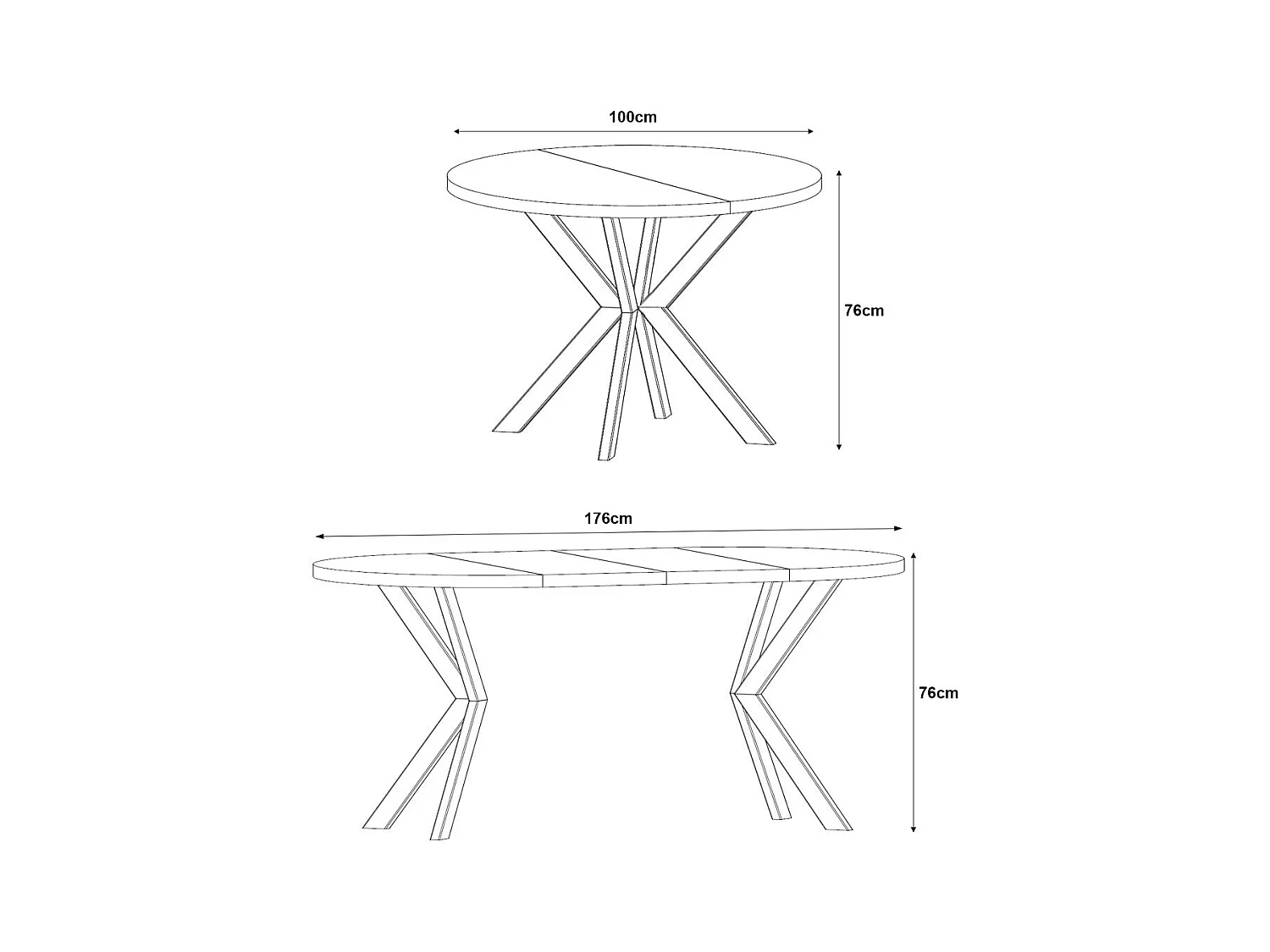 ESSTISCH Edder Chicago Concrete Dunkelgrau / Schwarz 100/176 / 100 / 76cm