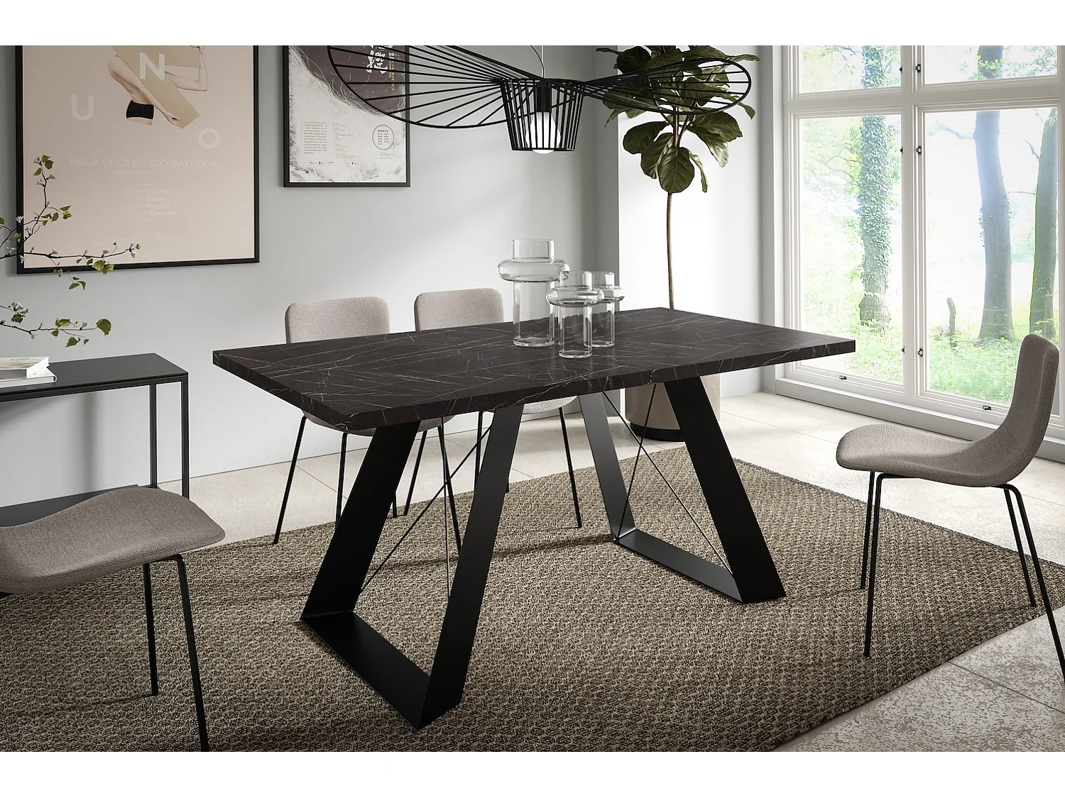 ESSZIMMERTISCH Corso Pietra Grigia Schwarz / Schwarz 160/260 / 90 / 76cm