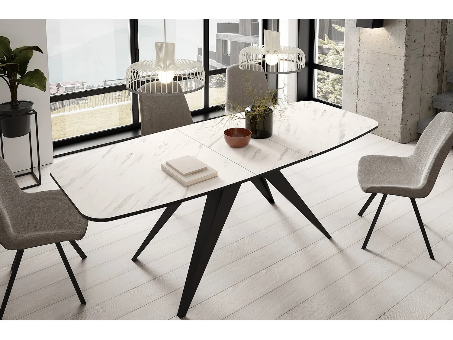 ESSTISCH Ferro Bianco Marmor / Schwarz 180/220 / 90 / 76cm