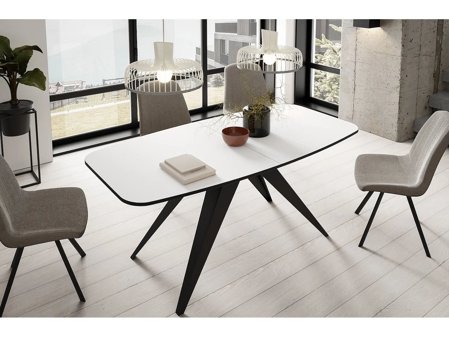 ESSTISCH Ferro Icy Weiß / Schwarz 180/220 / 90 / 76cm