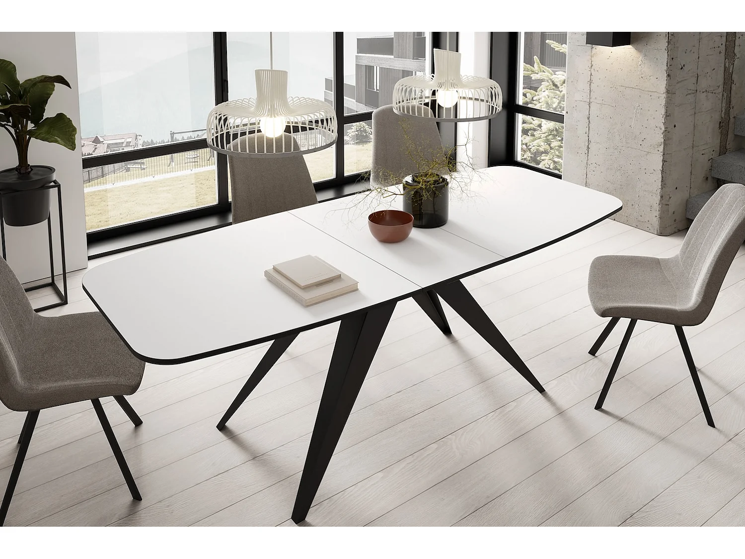 ESSTISCH Ferro Icy Weiß / Schwarz 180/220 / 90 / 76cm