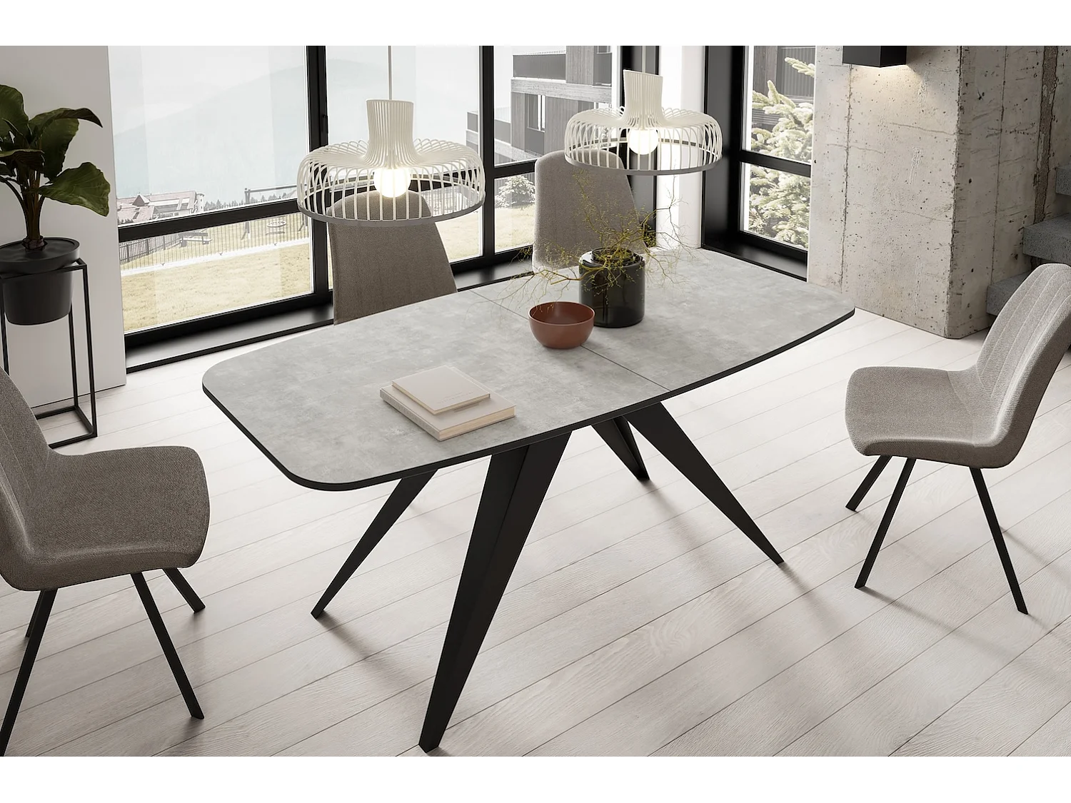 ESSTISCH Ferro Bellato Grau / Schwarz 180/220 / 90 / 76cm