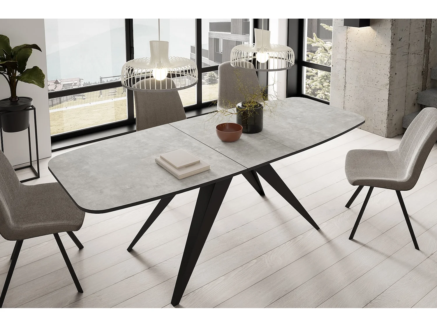 ESSTISCH Ferro Bellato Grau / Schwarz 180/220 / 90 / 76cm