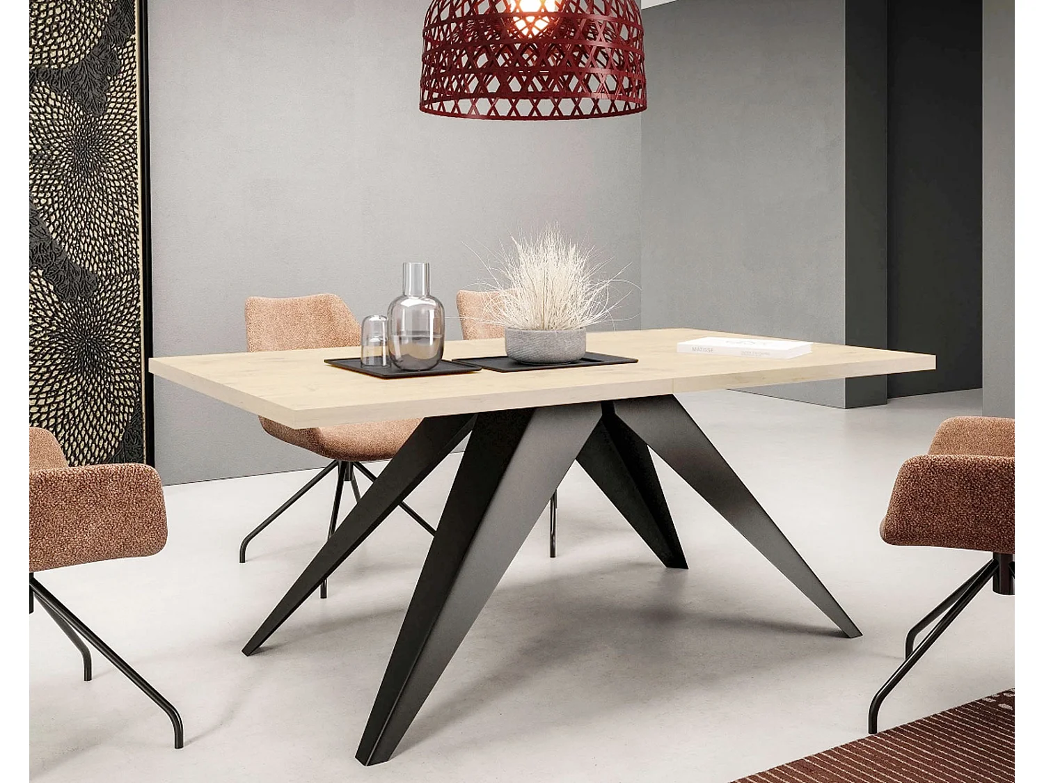 ESSTISCH Vento Halifax Eiche Natur / Schwarz 160/260 / 90 / 76cm