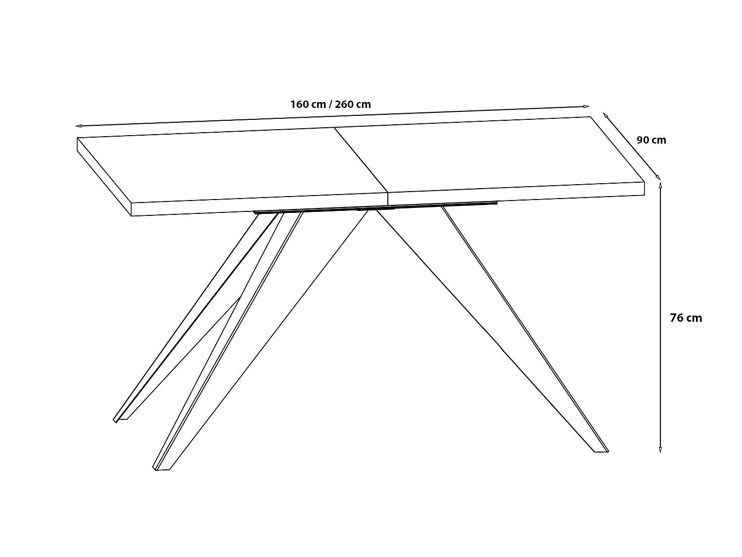 ESSTISCH Vento Halifax Eiche Natur / Schwarz 160/260 / 90 / 76cm