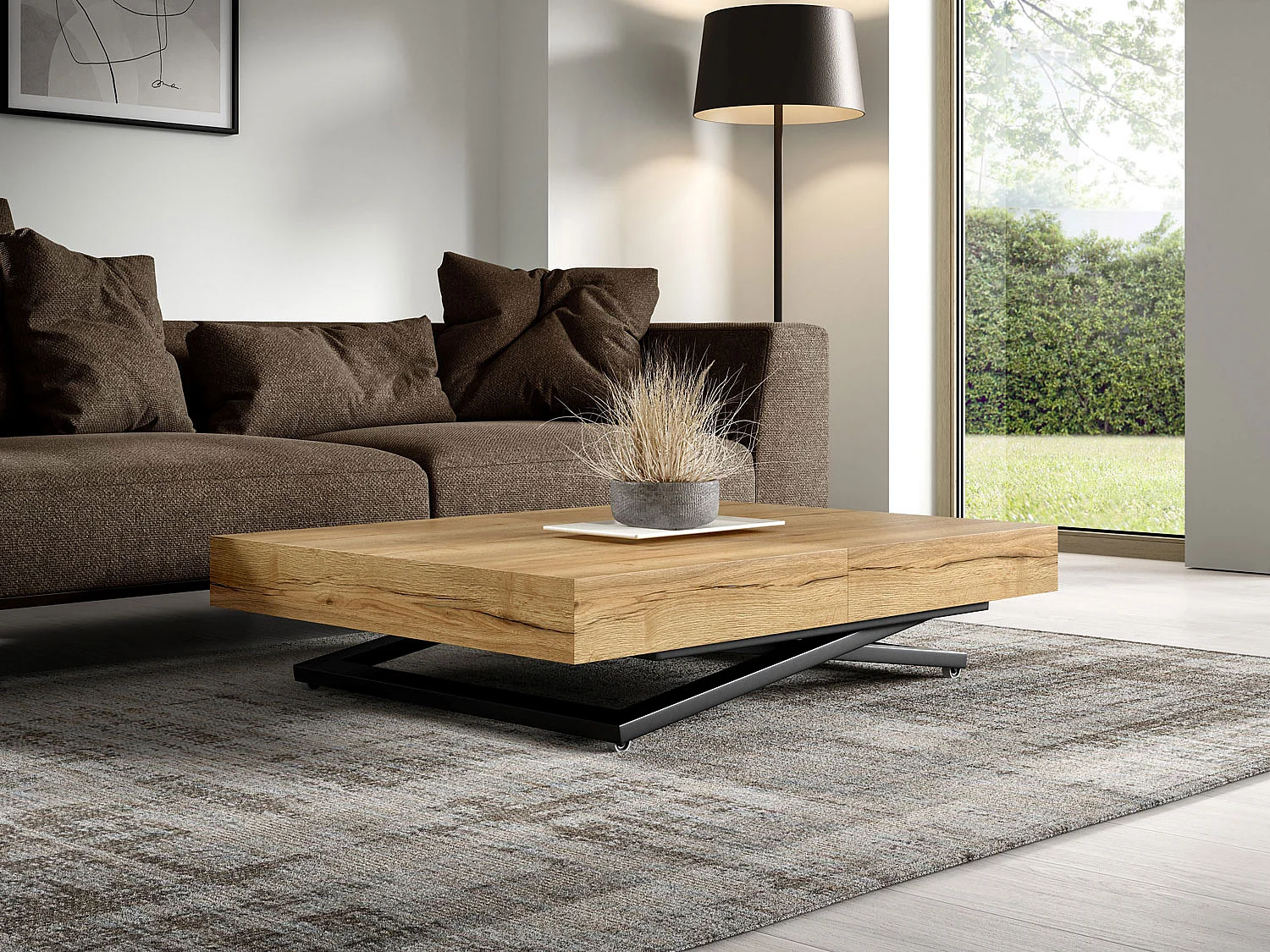 COUCH-/ESSTISCH Sanna U Halifax Eiche natur 120 - 200 / 80 / 27 - 80cm