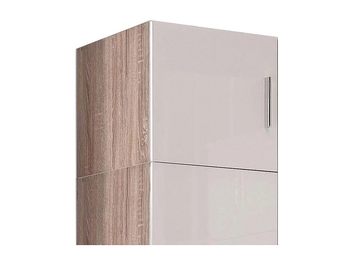 KLEIDERSCHRANKAUFSATZ Malta Eiche sägerau / Weiß Hochglanz 45 / 40 / 40cm