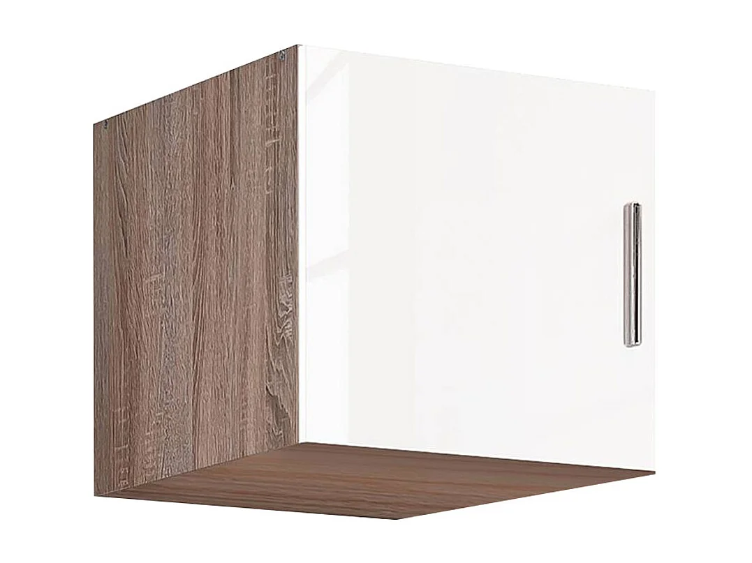 KLEIDERSCHRANKAUFSATZ Malta Eiche sägerau / Weiß Hochglanz 45 / 40 / 40cm