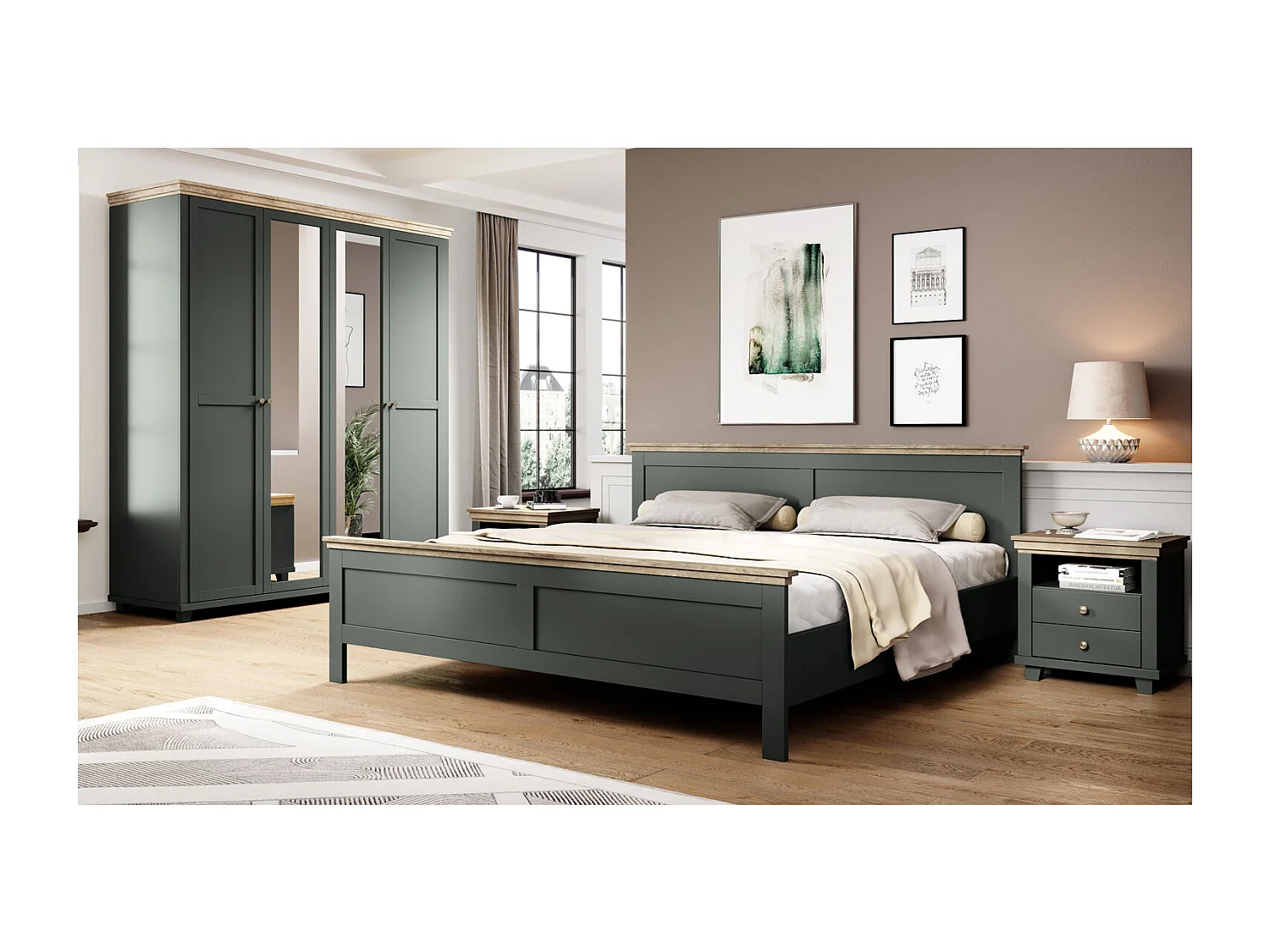 SCHLAFZIMMER-SET Evora grün / Eiche Lefkas 4-teilig
