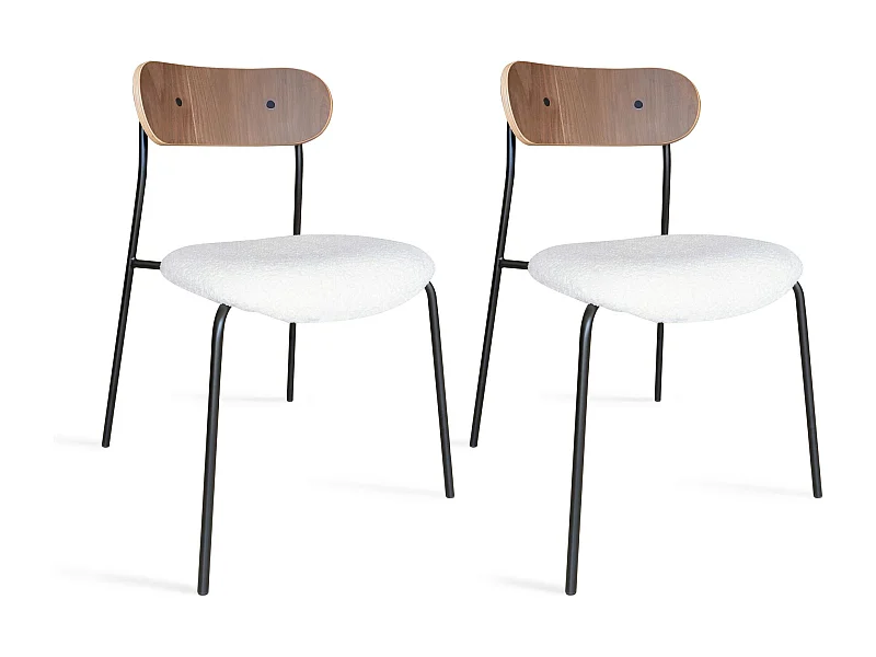 Now's Home - Lot De 2 Chaises En Tissu Ecru Et Dossier En Finition Noyer