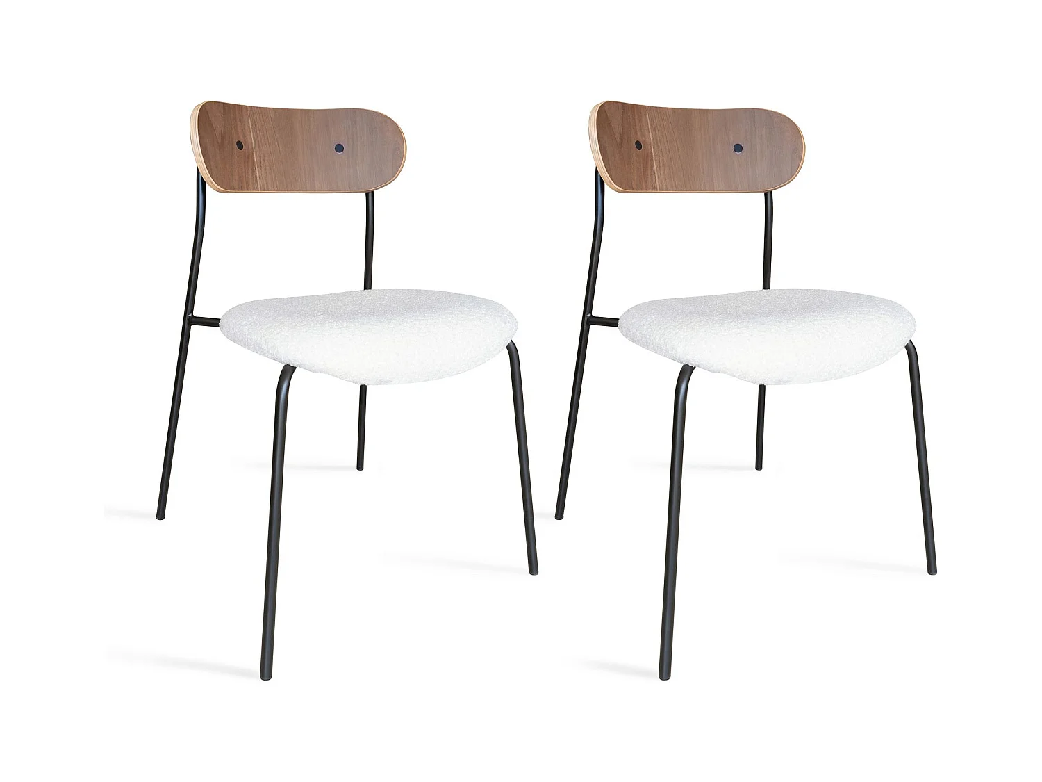 Now's Home - Lot De 2 Chaises En Tissu Ecru Et Dossier En Finition Noyer