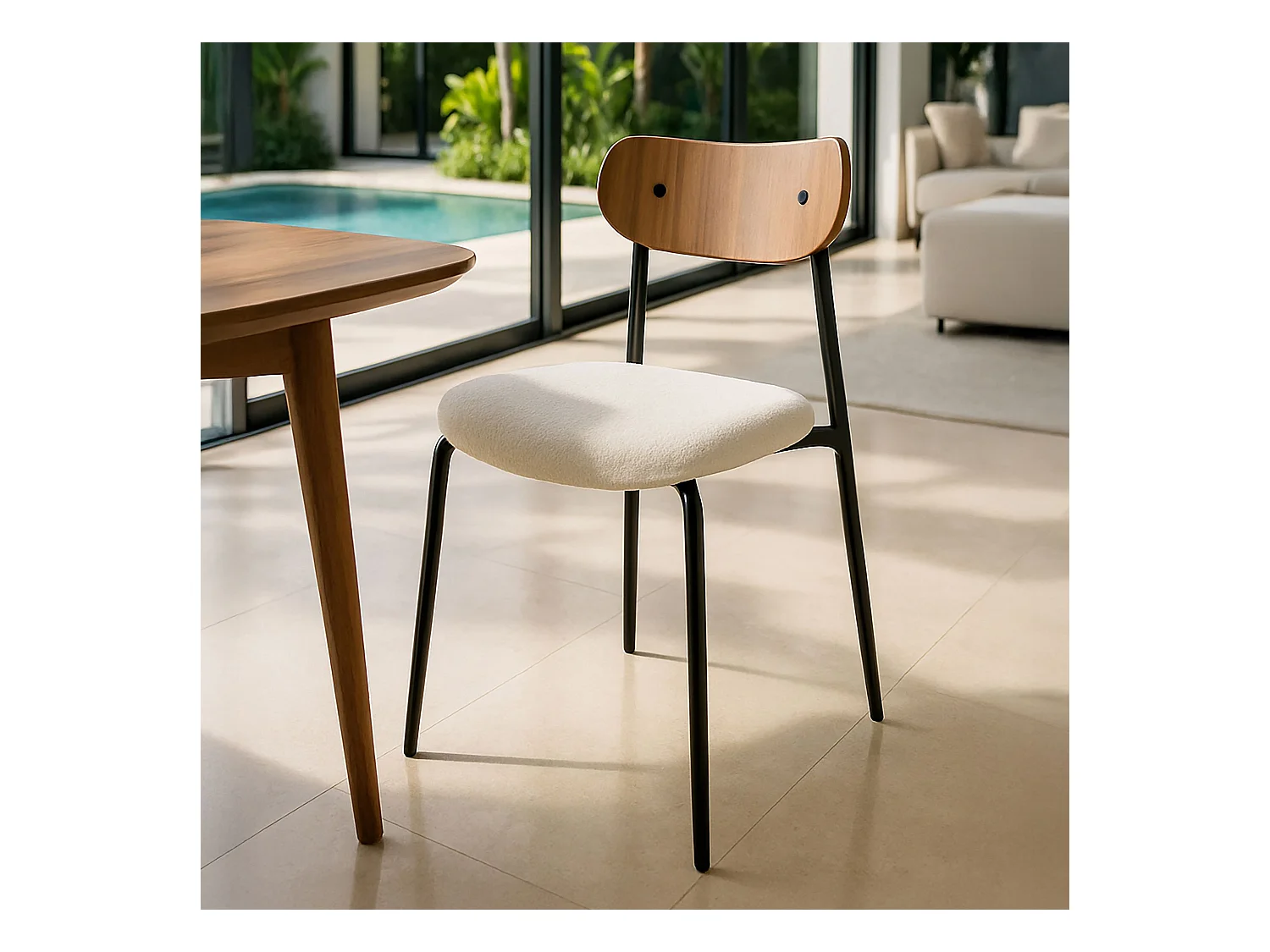 Now's Home - Lot De 2 Chaises En Tissu Ecru Et Dossier En Finition Noyer