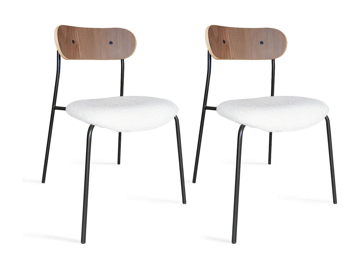 Now's Home - Lot De 2 Chaises En Tissu Ecru Et Dossier En Finition Noyer