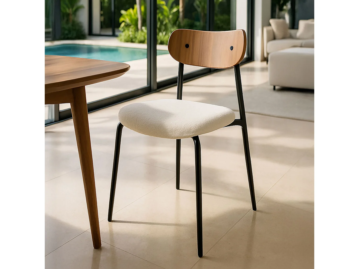 Now's Home - Lot De 2 Chaises En Tissu Ecru Et Dossier En Finition Noyer