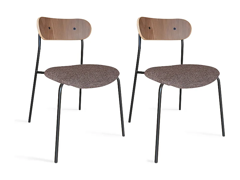 Now's Home - Lot De 2 Chaises En Tissu Marron Et Dossier En Finition Noyer