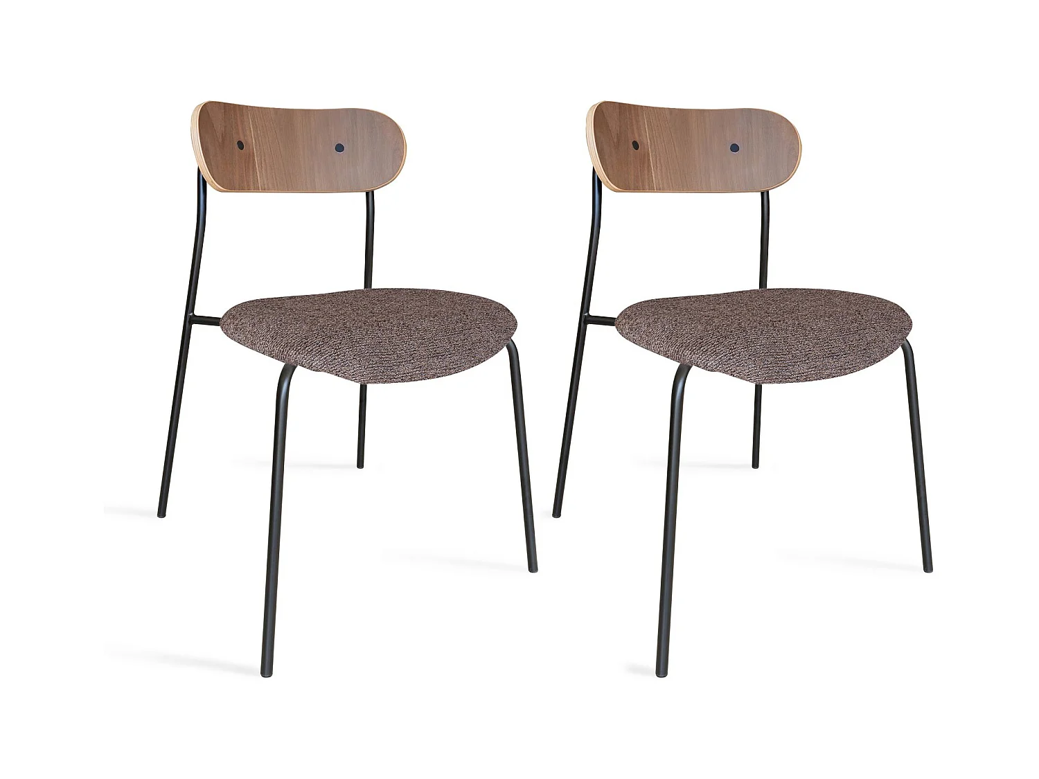 Now's Home - Lot De 2 Chaises En Tissu Marron Et Dossier En Finition Noyer