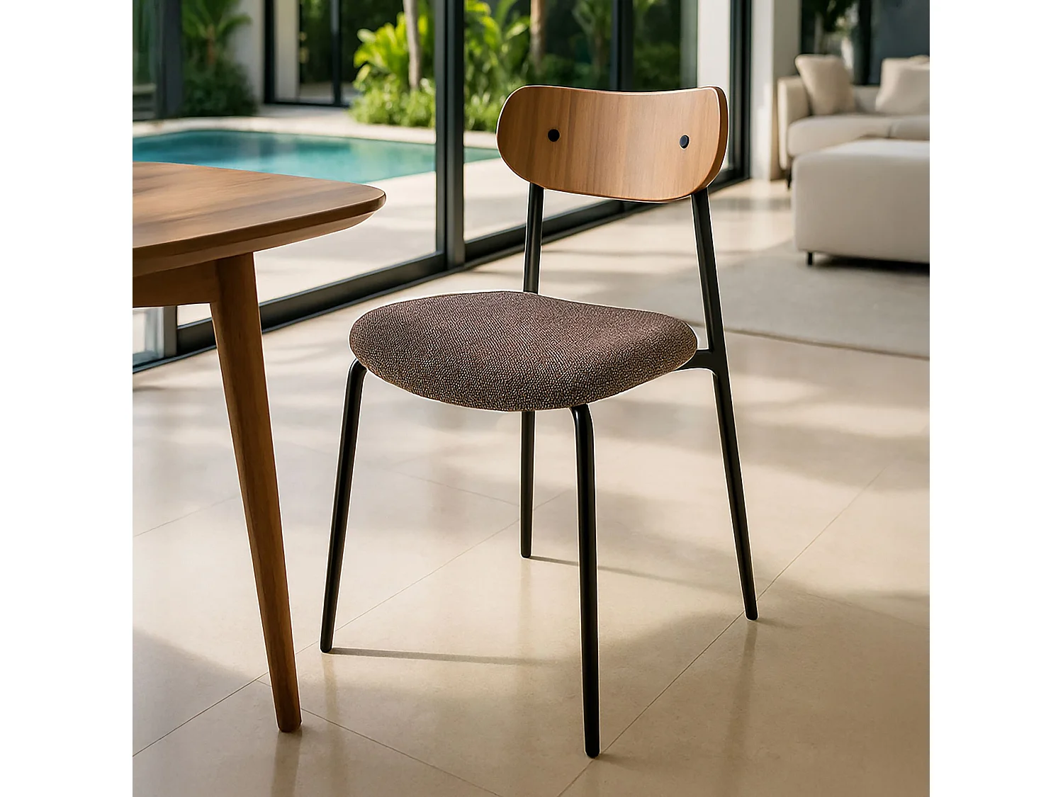 Now's Home - Lot De 2 Chaises En Tissu Marron Et Dossier En Finition Noyer