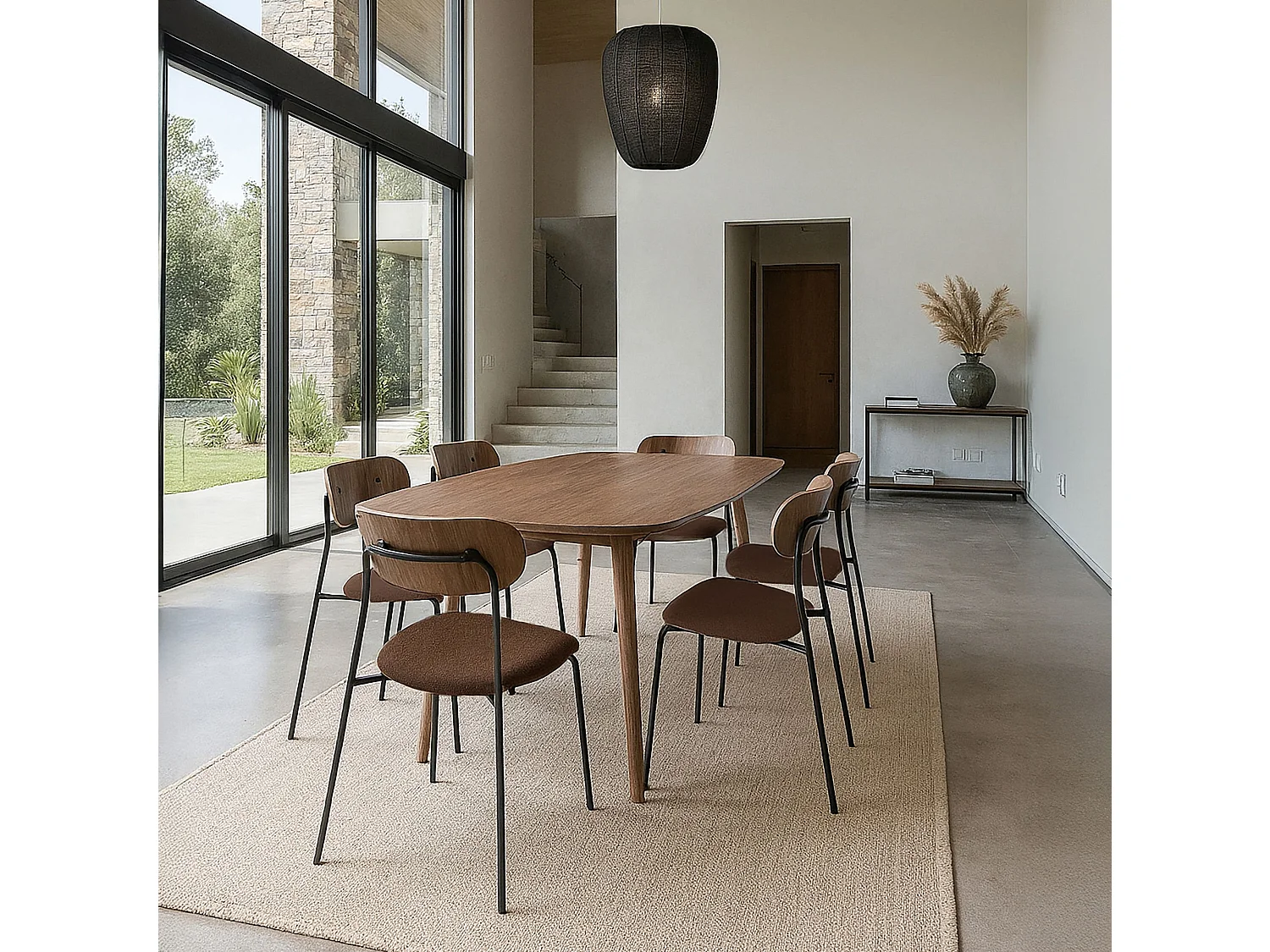 Now's Home - Lot De 2 Chaises En Tissu Marron Et Dossier En Finition Noyer