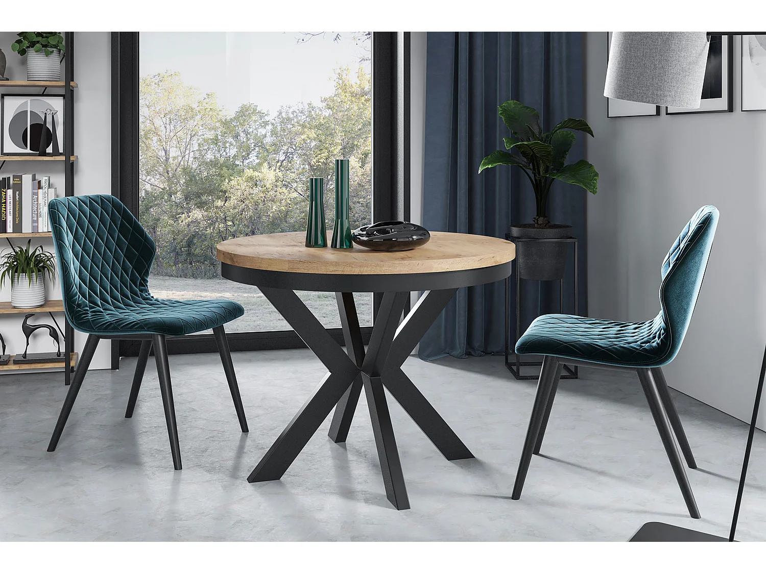 AUSZIEHBARER ESSTISCH Edder Eiche Lancelot / Graphit 120/196 / 120 / 76cm