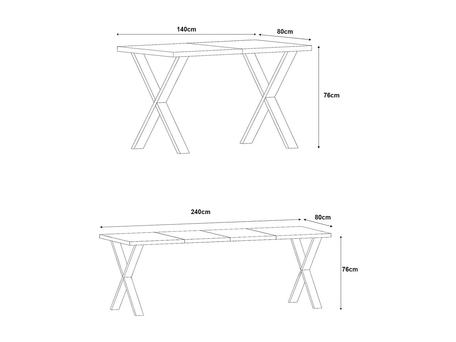 ESSTISCH Hammerfest Halifax Eiche Natur / Schwarz 140/240 / 80 / 76cm