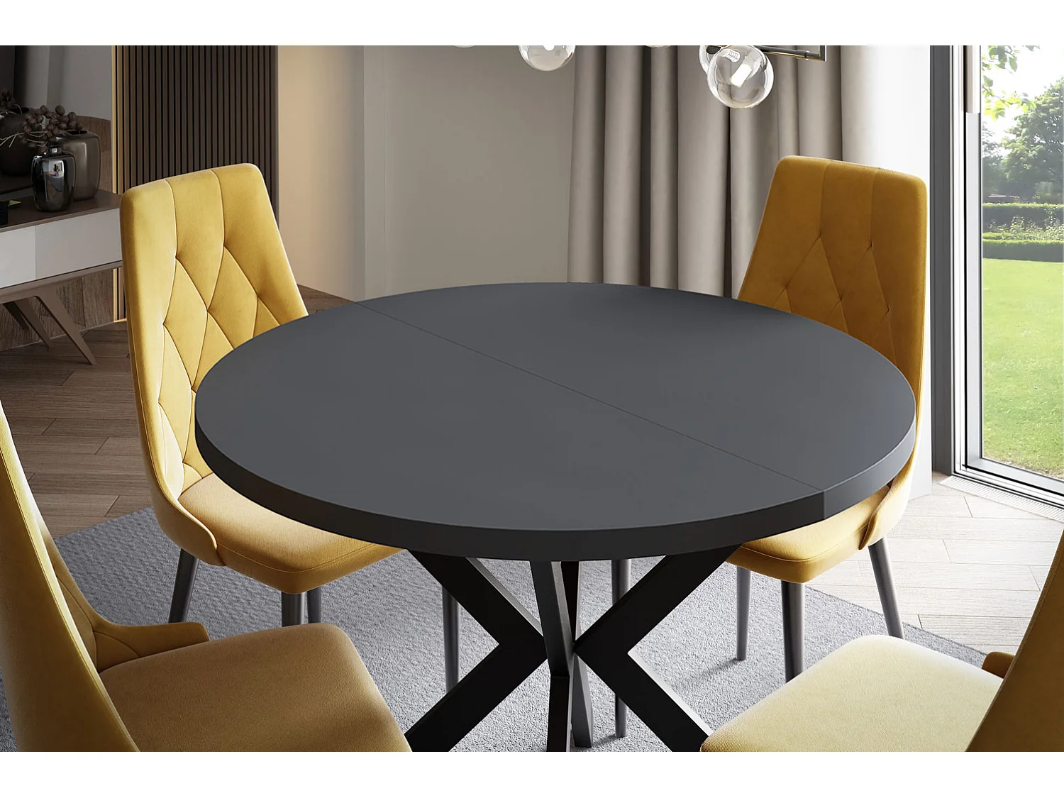 ESSTISCH Edder Schwarz Molet / Schwarz 120/196 / 120 / 76cm