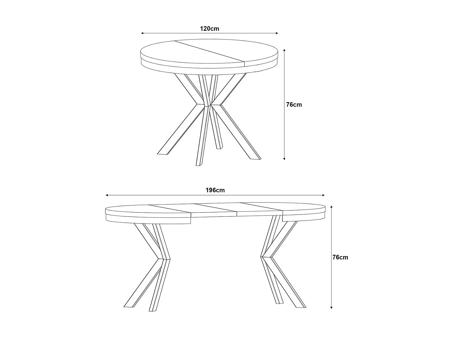 AUSZIEHBARER ESSTISCH Edder Sonoma Eiche / Graphit 120/196 / 120 / 76cm