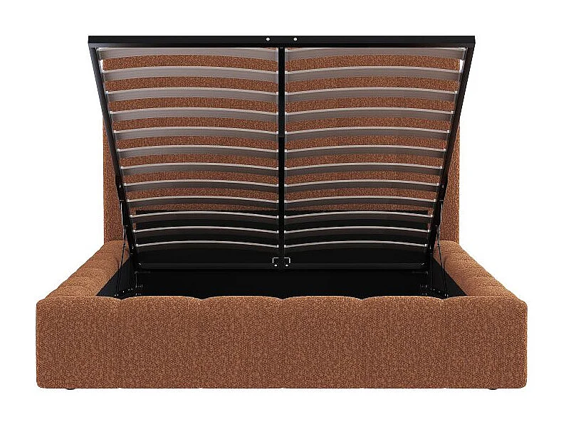 Cadre de lit BULLE rembourré avec coffre en tissu bouclette terracotta - couchage 140x190cm